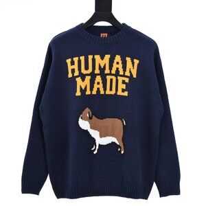 Puppy Round Neck Long Sleeve Sweater Navy Blue Human Made